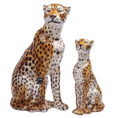 Appraisal: Two Italian pottery models of a leopard and cheetah c