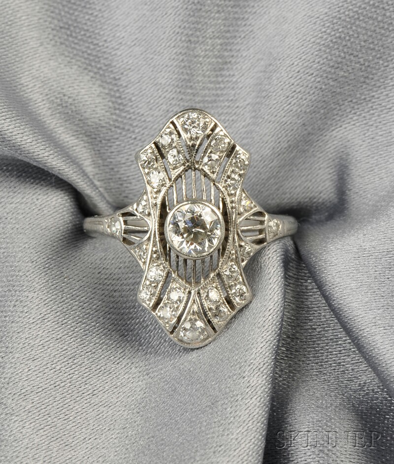 Appraisal: Art Deco Platinum and Diamond Ring set with a transitional-cut