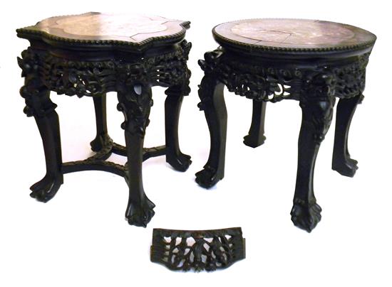 Appraisal: ASIAN Two th th C Chinese rose marble top stands