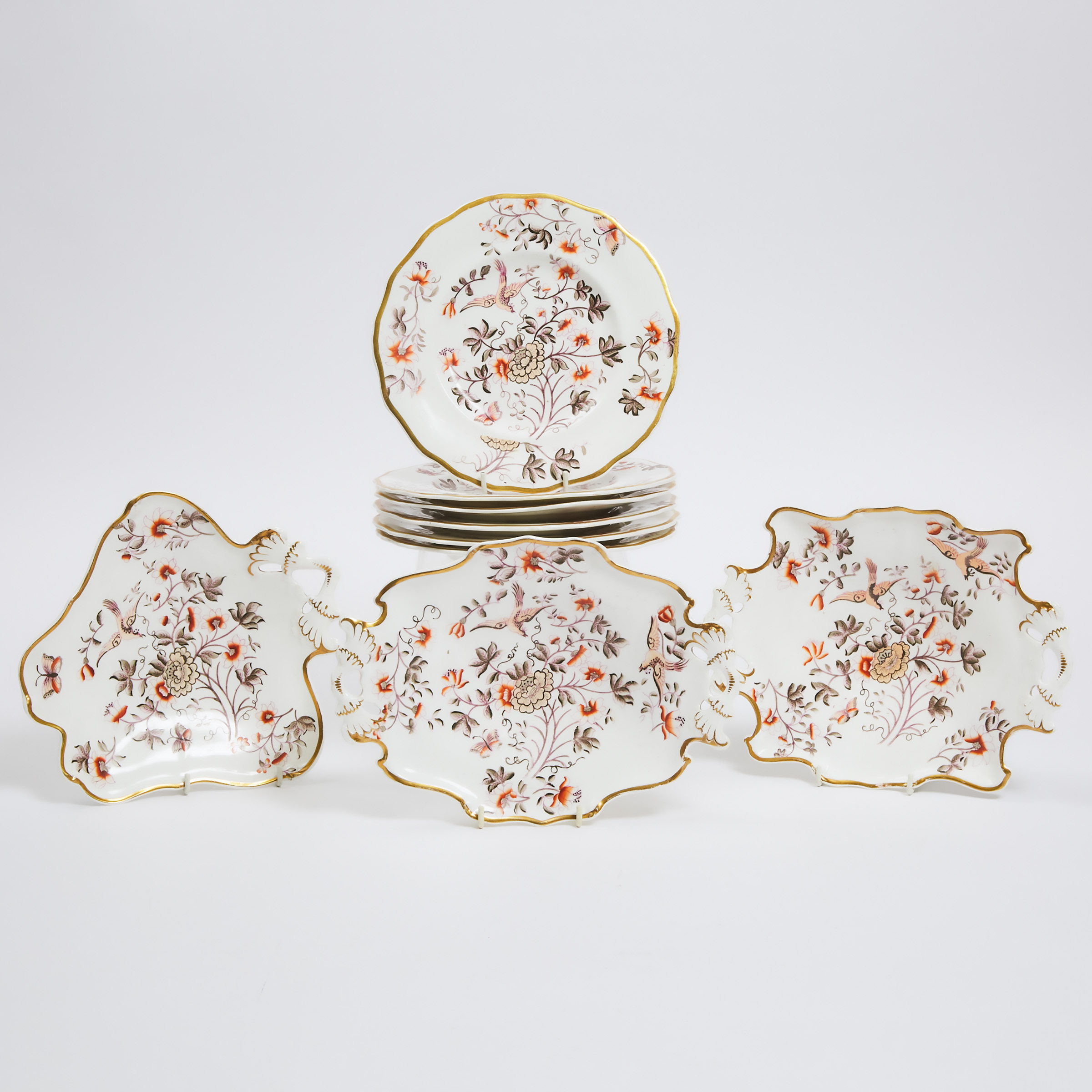 Appraisal: English Porcelain Dessert Service mid- th century comprising nine pieces