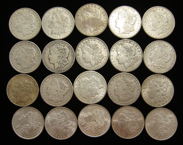 Appraisal: A CASED ROLL OF TWENTY U S SILVER MORGAN DOLLARS