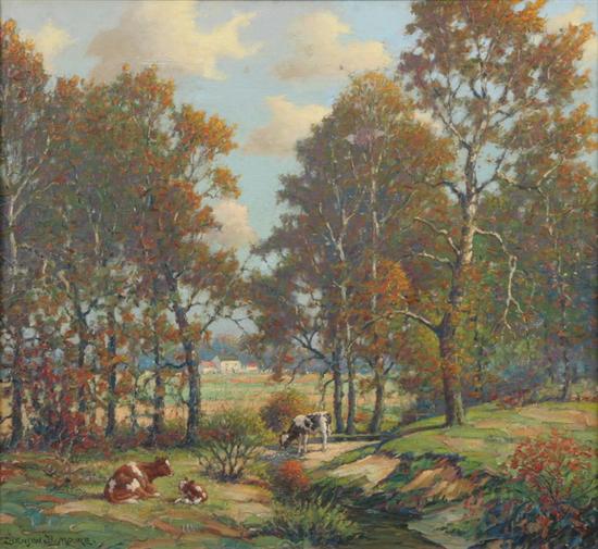 Appraisal: BENSON BOND MOORE American - LANDSCAPE WITH COWS BY CREEK