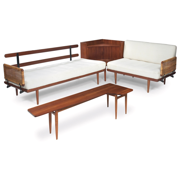 Appraisal: Scandinavian seating unit teak four pieces long sofa shorter sofa