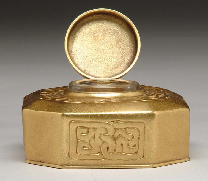 Appraisal: TIFFANY STUDIOS ZODIAC INKWELL Octagon shaped inkwell is decorated in