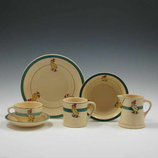 Appraisal: Roseville Six Piece Juvenile Creamware Set all marked with RV