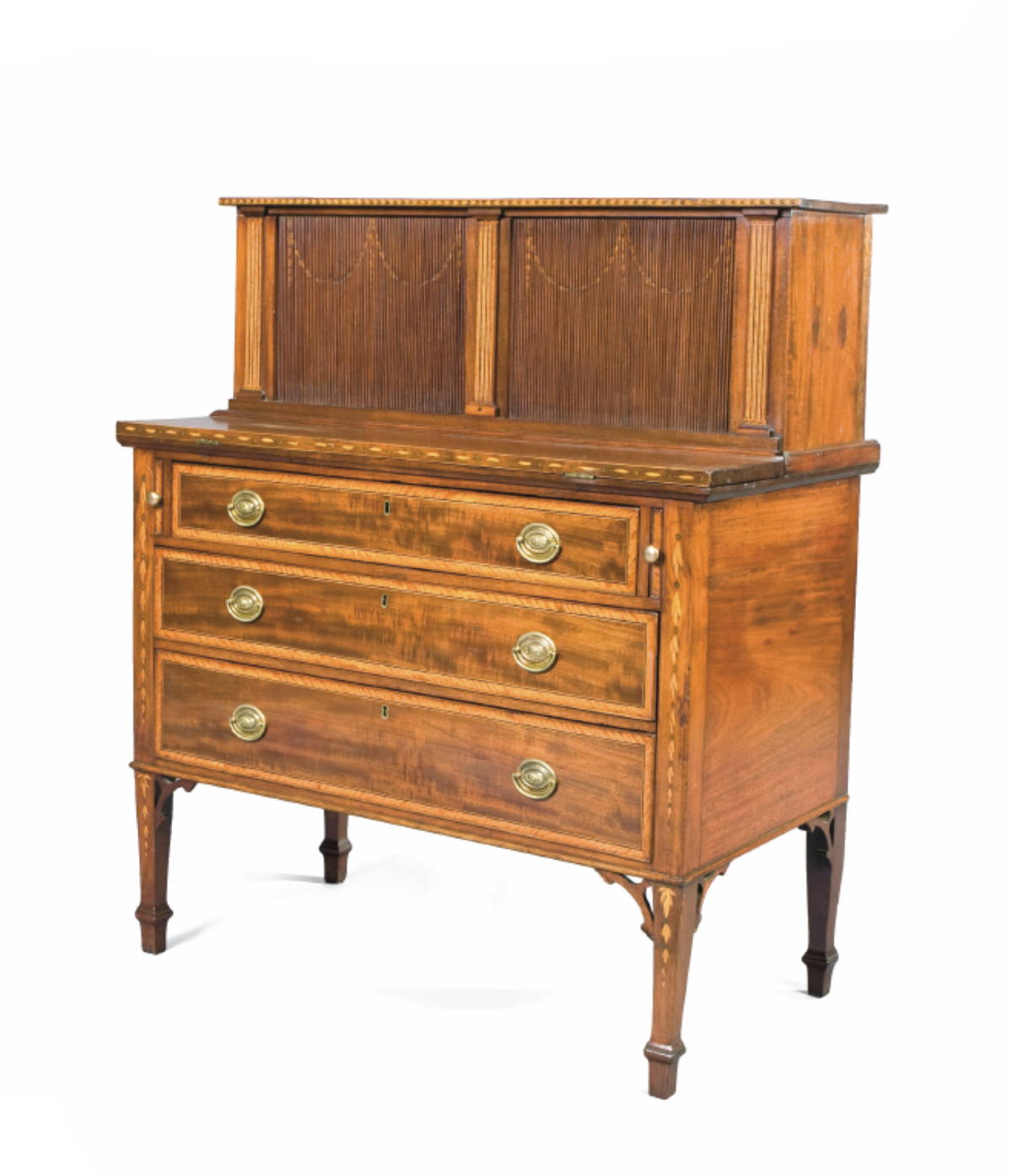 Appraisal: BOSTON HEPPLEWHITE INLAID-MAHOGANY TAMBOUR WRITING DESK ATTRIBUTED TO JOHN -