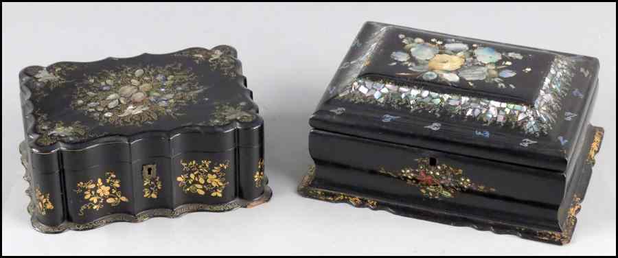 Appraisal: TWO VICTORIAN LACQUERED PARCEL GILT AND MOTHER OF PEARL BOXES