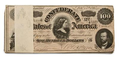 Appraisal: Bank pack Confederate notes Type issue of February consecutive serial