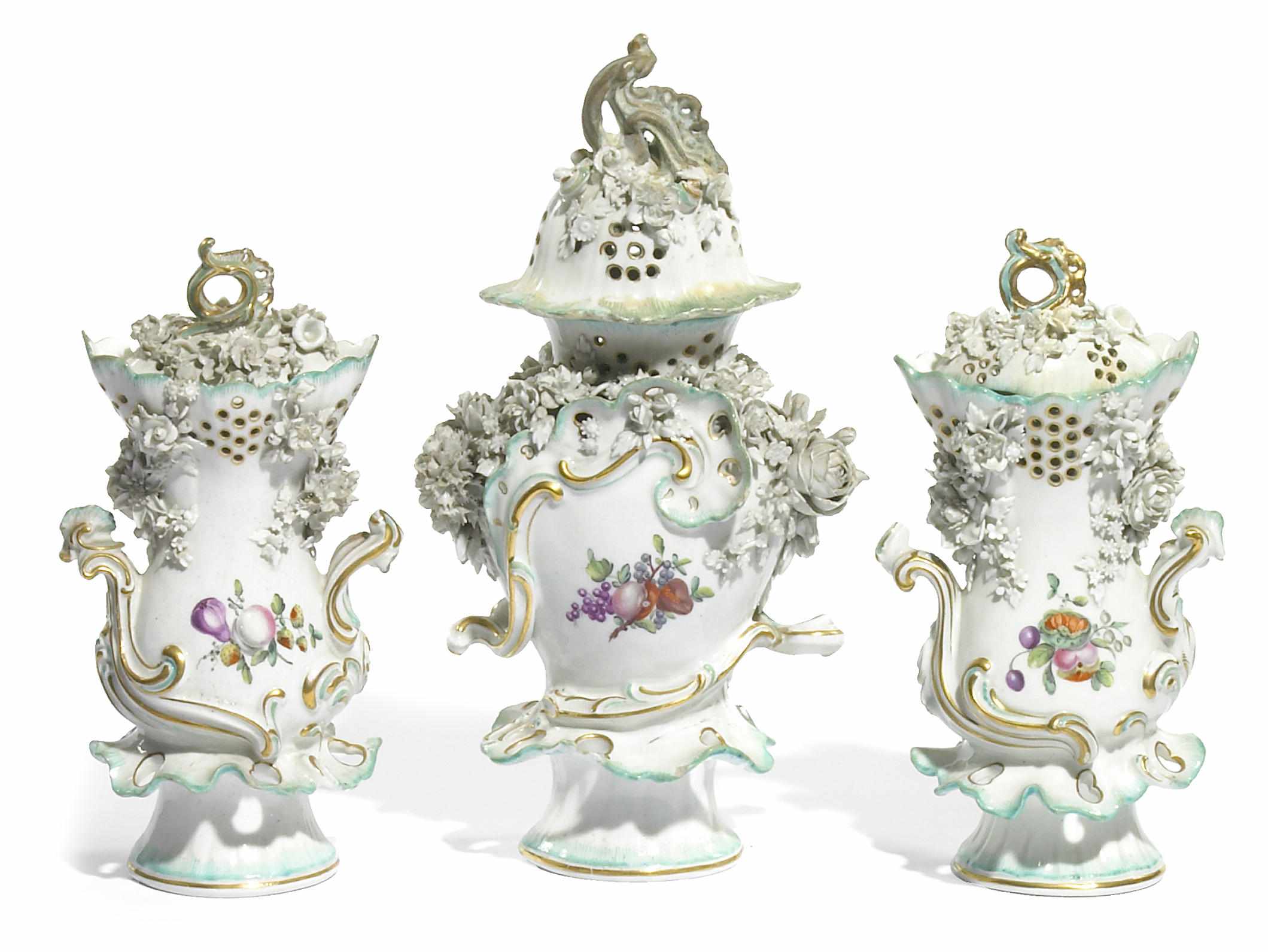 Appraisal: A Derby porcelain three piece garniture late th century Each