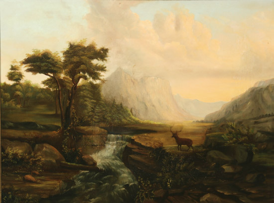 Appraisal: American School Late th Century Mountain Landscape with a Stag