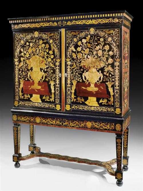 Appraisal: IMPORTANT CABINET WITH FLORAL MARQUETRY Baroque J VAN MEKEREN Jan