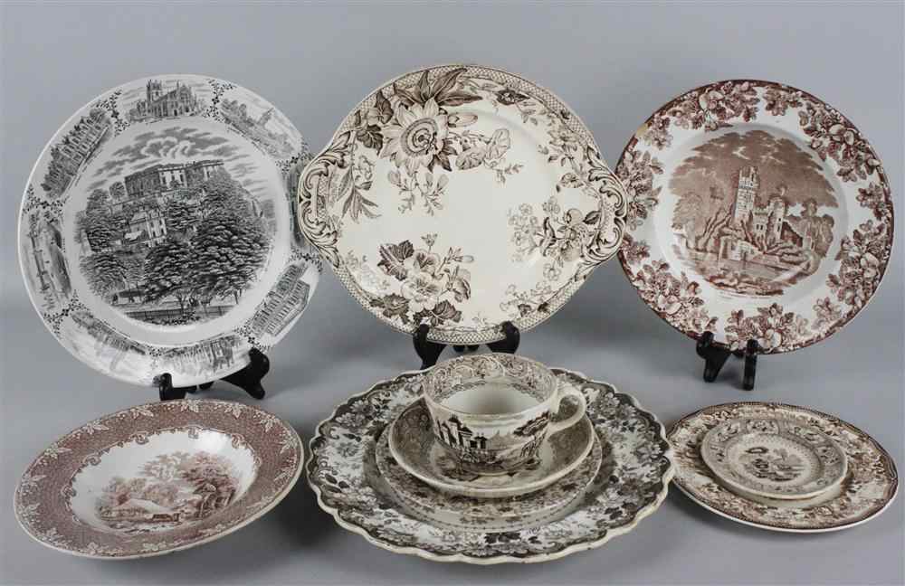 Appraisal: NINE STAFFORDSHIRE BROWN PRINTED PIECES most mid to late th