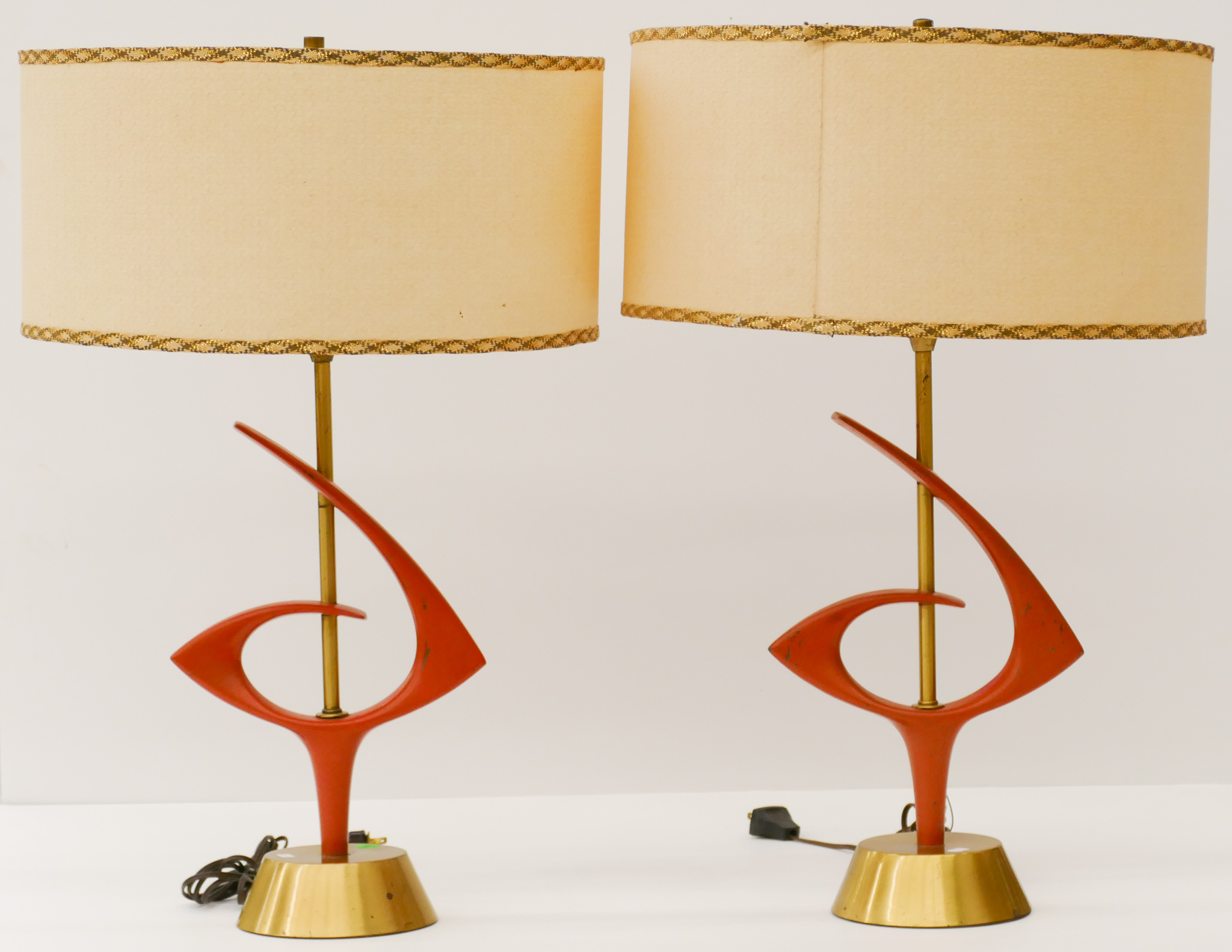 Appraisal: Pair Mid Century Orange Brass Table Lamps ''