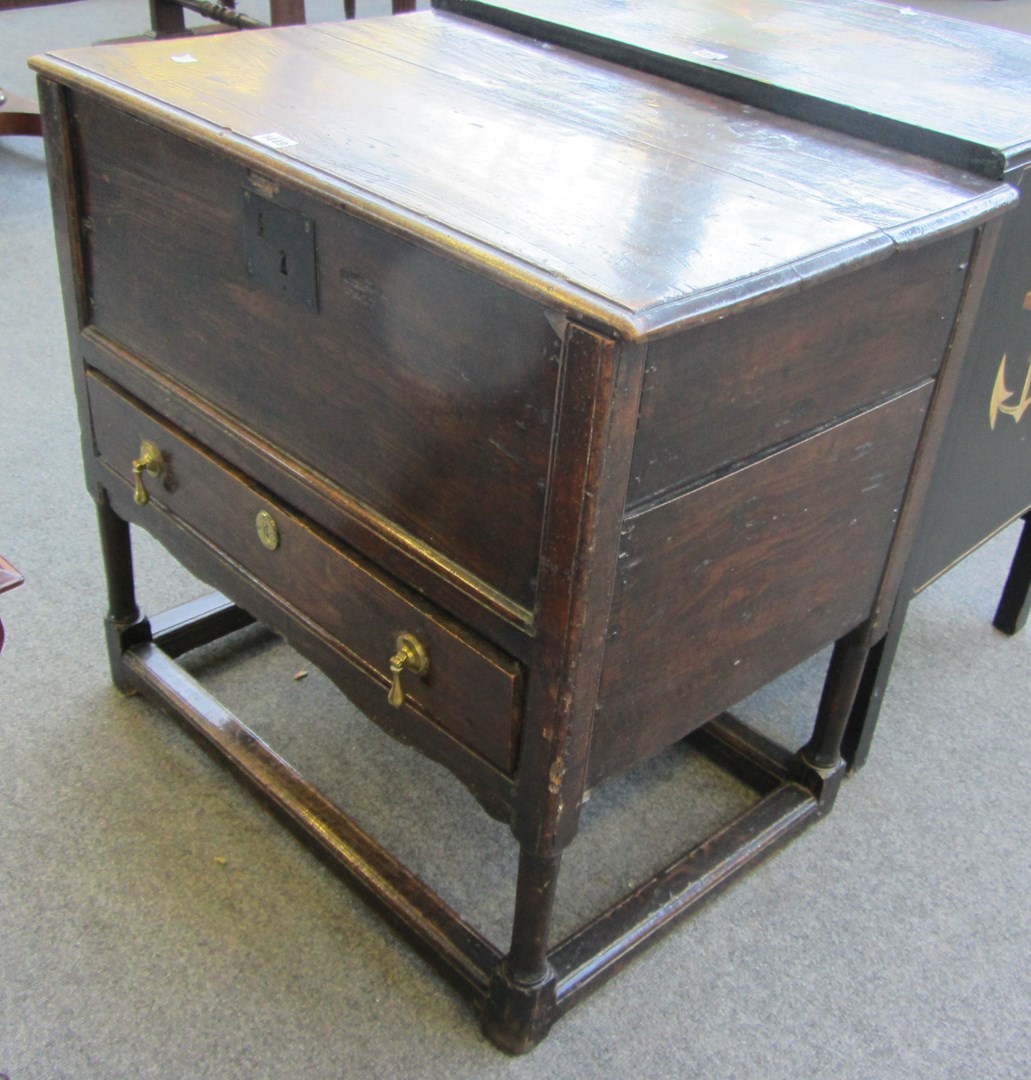 Appraisal: An th century oak bible box on single drawer stand