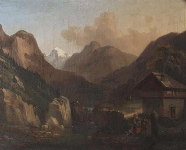 Appraisal: S BARBERINI - Travellers in a mountainous landscape with chalet