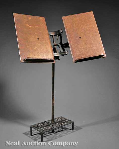 Appraisal: An Antique Iron-Mounted Oak Dictionary Stand marked patd Dec adjustable