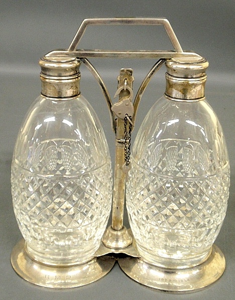 Appraisal: - Signed Hawkes sterling silver and crystal liquor decanter set