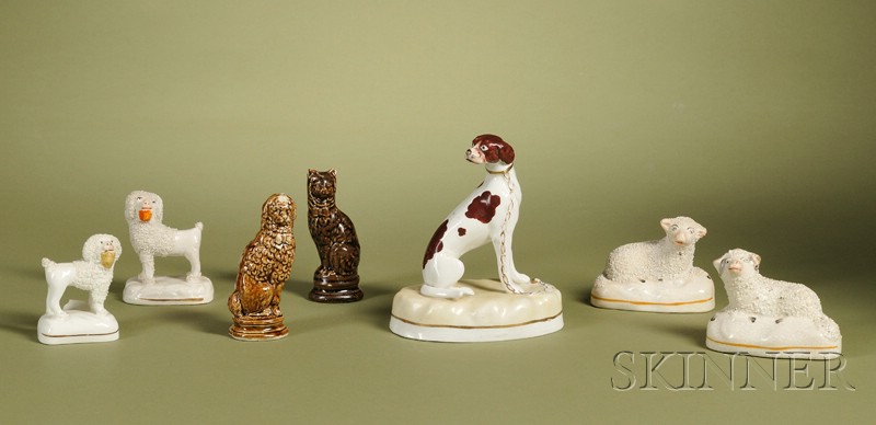 Appraisal: Seven Staffordshire Animal Figures England th century including two brown