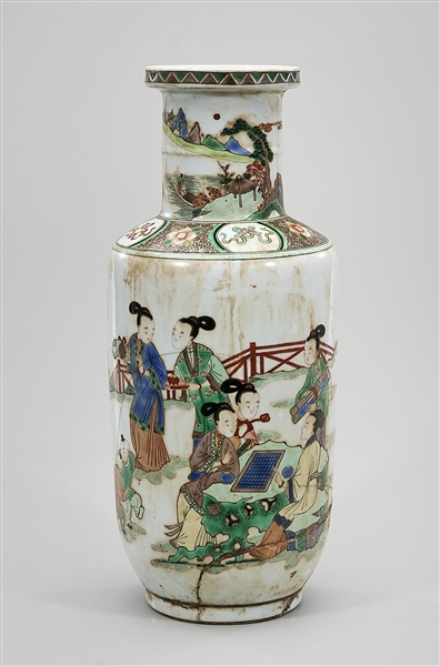 Appraisal: Chinese enameled and painted glazed porcelain rouleau vase Kangxi mark