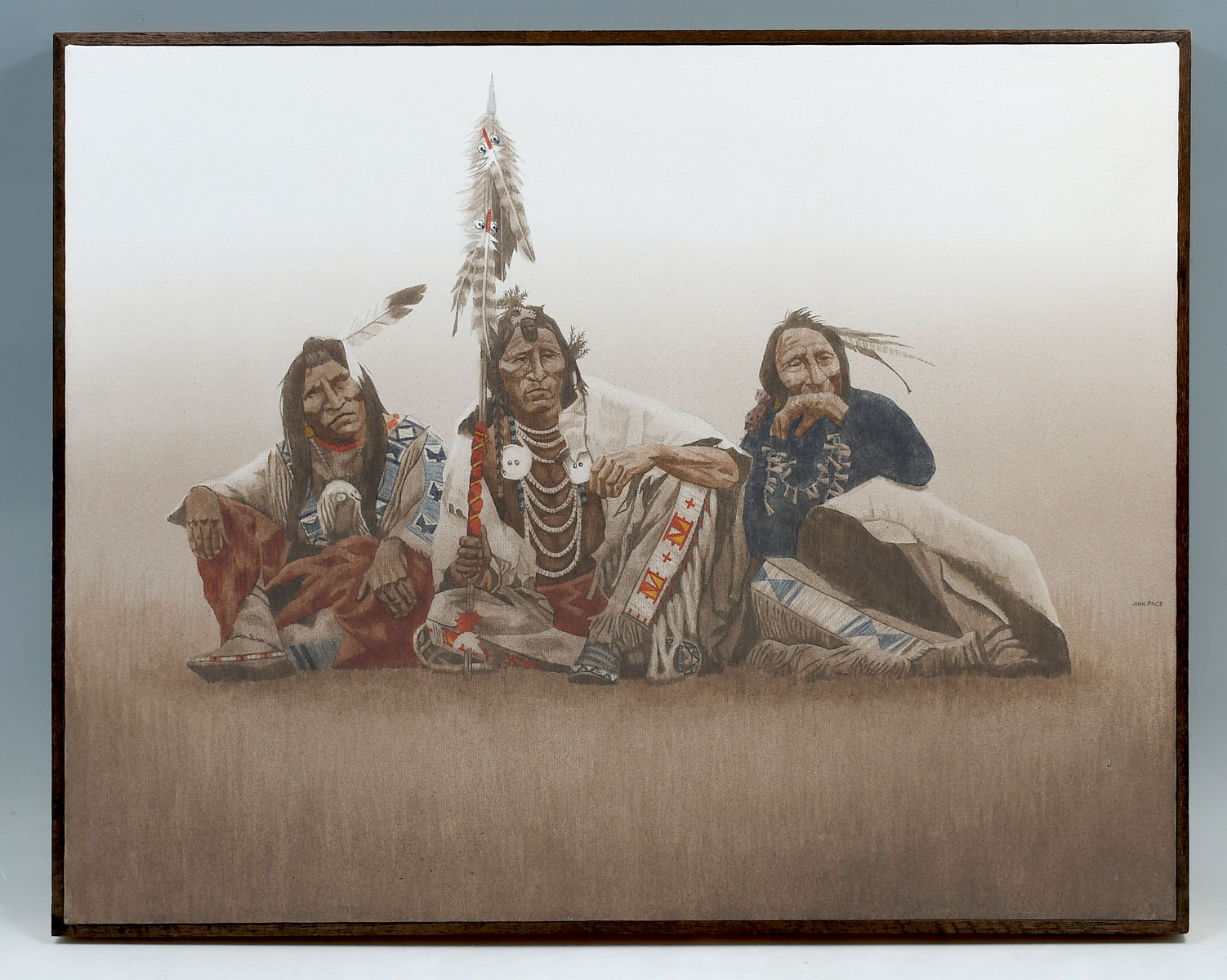 Appraisal: PACE John American - Three Seated Native Americans Painting on