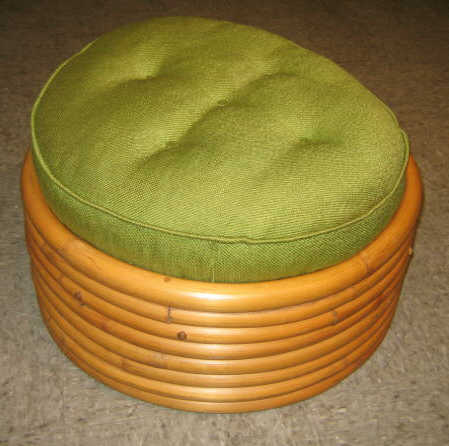 Appraisal: BAMBOO CIRCULAR STOOL with green upholstered cushion h d Estimate