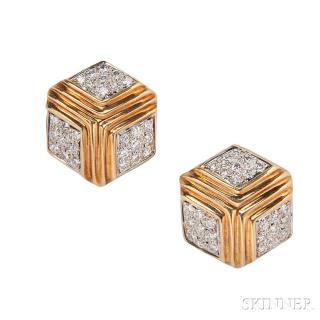 Appraisal: kt Gold and Diamond Earclips Verdura pave-set with full-cut diamonds