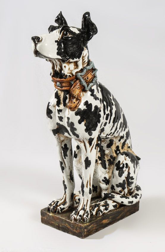 Appraisal: LIFE SIZE CERAMIC HARLEQUIN GREAT DANE DOG Nicely detail figure