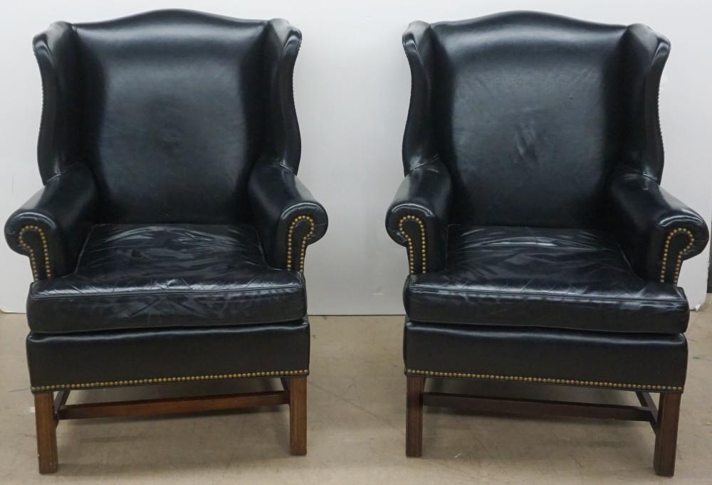 Appraisal: Pair Hancock Moore Leather Wing Chairs