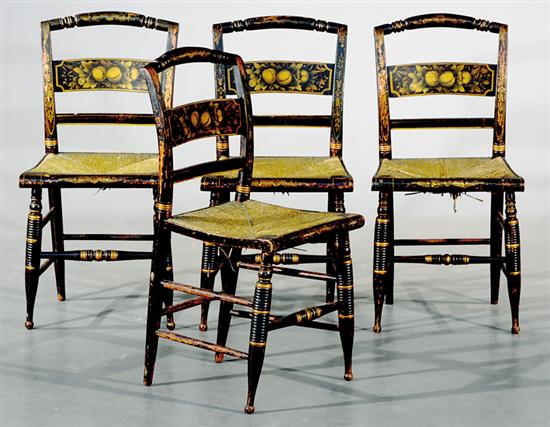 Appraisal: Four Sheraton paint-decorated fancy side chairs circa Hitchcock style with