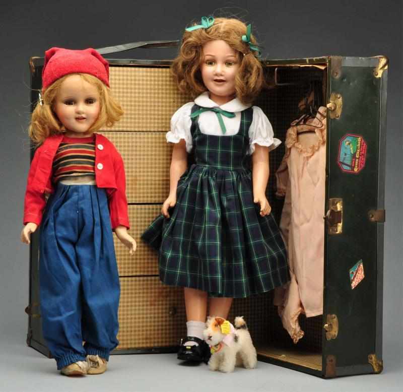 Appraisal: Lot of Composition Dolls Trunk Steiff Dog Description Ideal fully