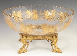 Appraisal: Fine Intaglio Cut Gilt Crystal Center Bowl th c Fine