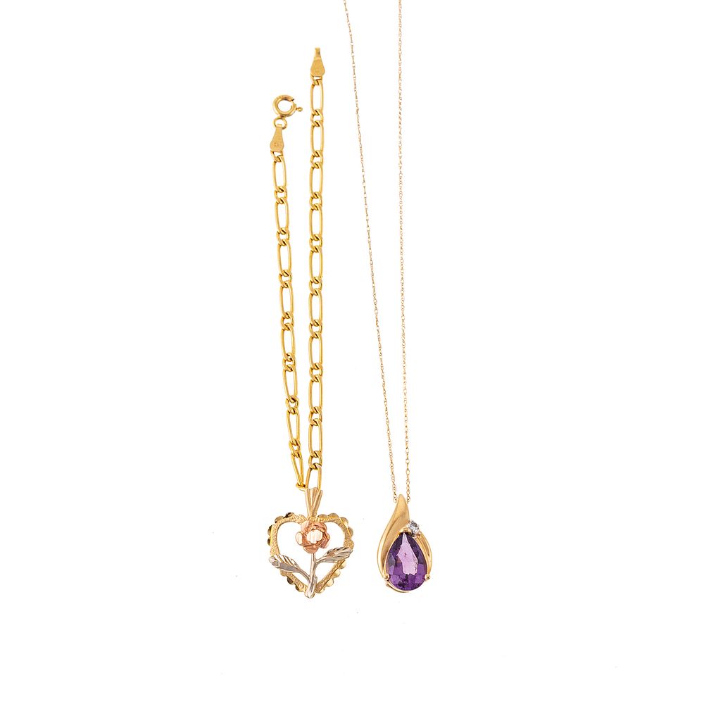 Appraisal: A K Yellow Gold Amethyst Necklace Bracelet K yellow gold