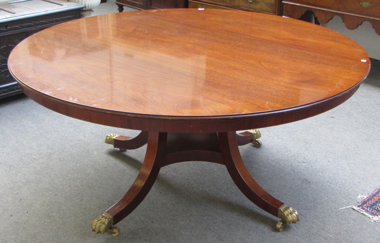 Appraisal: A Regency style mahogany circular dining table on four downswept