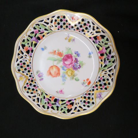 Appraisal: Schumann Empress Porcelain Plates Dresden Flowers reticulated elaborate floral and