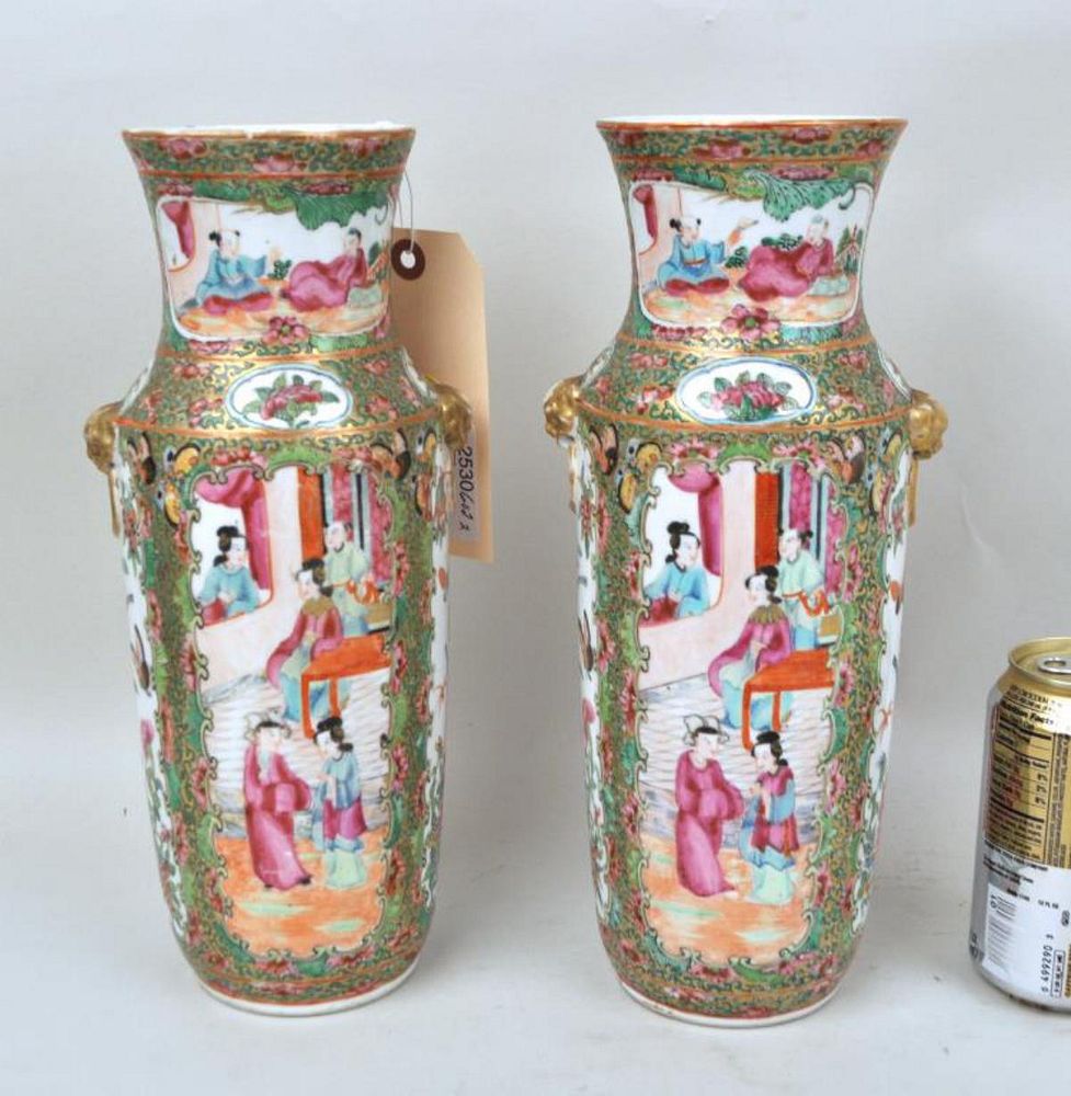 Appraisal: Pair Rose Medallion Vases high diameter at the top One