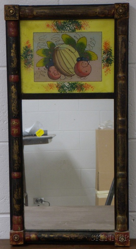 Appraisal: Paint Decorated Split-baluster Mirror with Reverse-painted Glass Tablet Depicting a