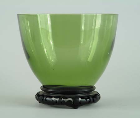 Appraisal: STEUBEN GREEN GLASS BOWL Fleur de lis mark to base