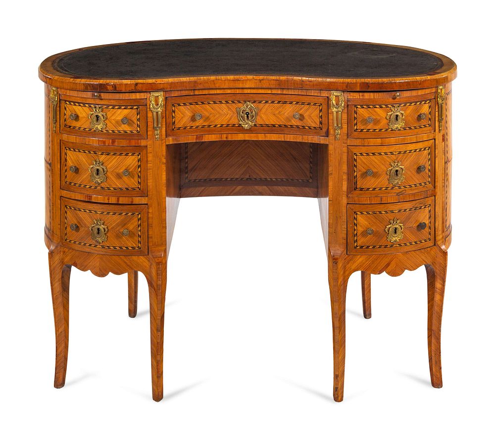 Appraisal: A Louis XV XVI Transitional Style Kingwood and Parquetry Leather-Inset