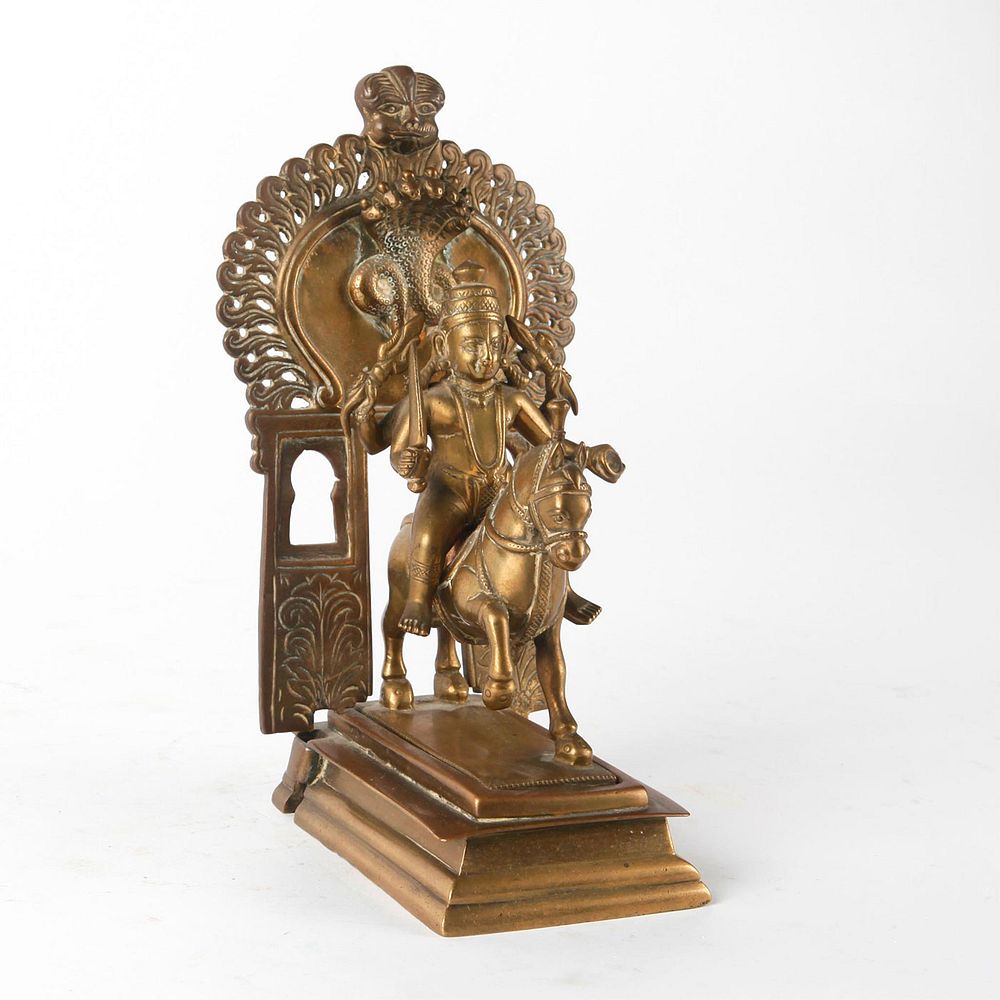 Appraisal: INDIAN BRASS SCULPTURE SHIVA ON HORSE Principal Hindu deity on