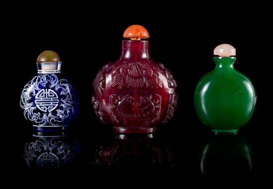 Appraisal: Sale Lot Three Glass Snuff Bottles the first of transparent