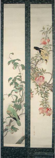 Appraisal: Property of various owners Birds and flowers Pair of hanging