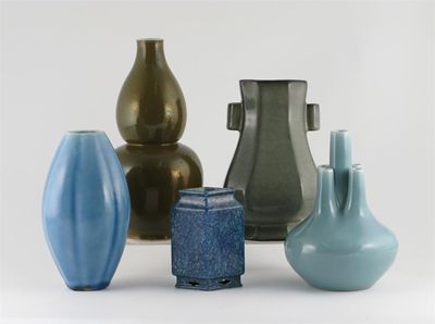 Appraisal: Five Chinese vases decorated with monochromatic glazes three with seal