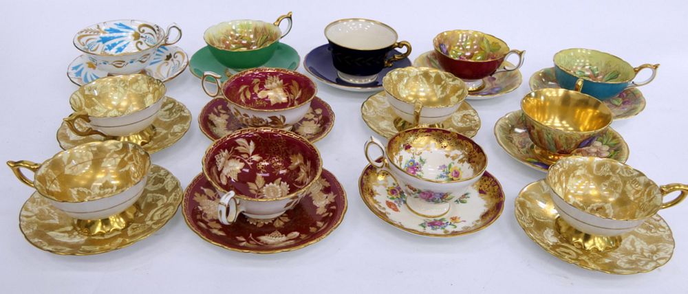 Appraisal: GROUP OF ENGLISH HAND PAINTED CUPS SAUCERS To include Royal