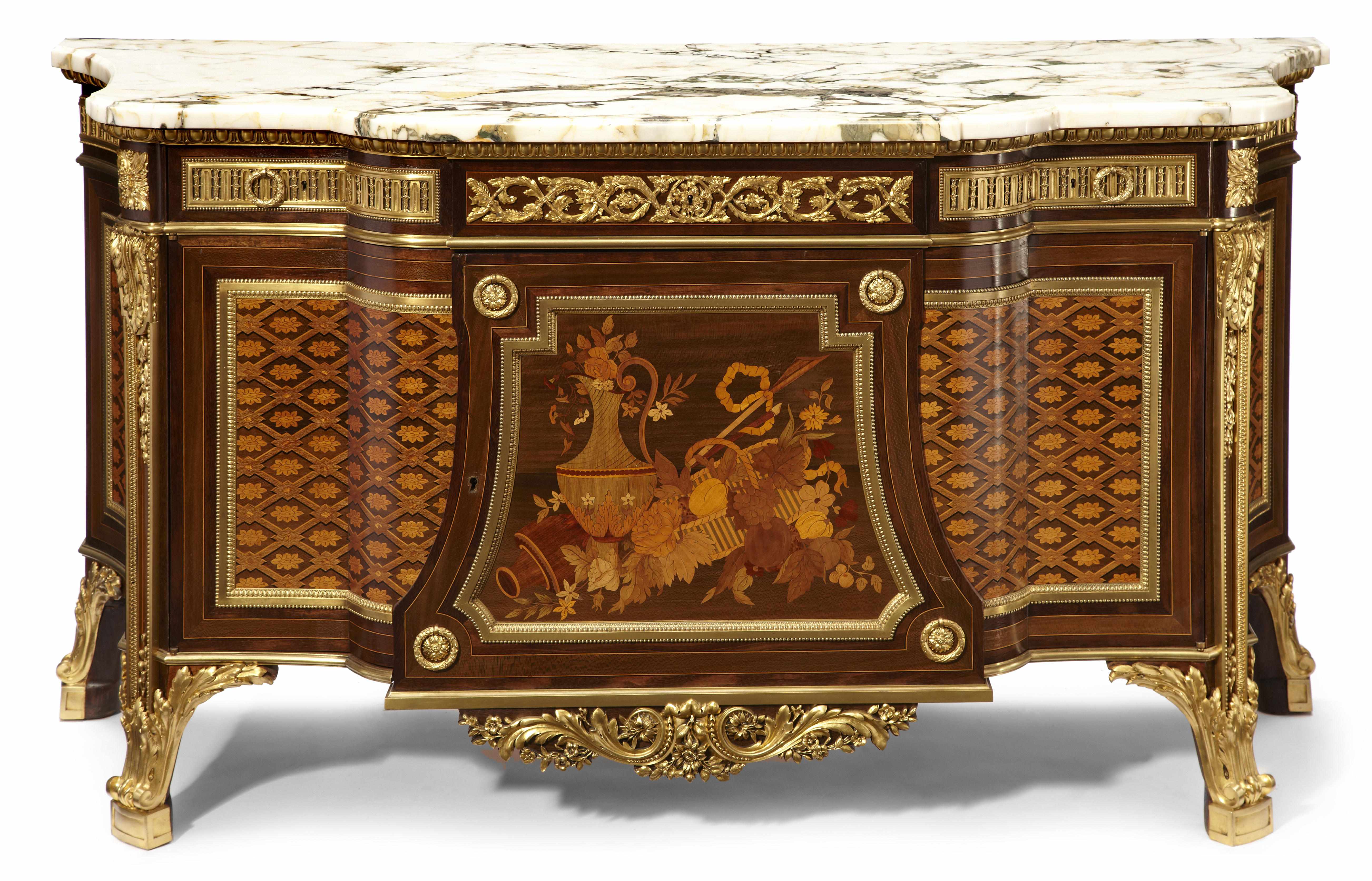 Appraisal: A Louis XVI style gilt bronze mounted marquetry inlaid commode