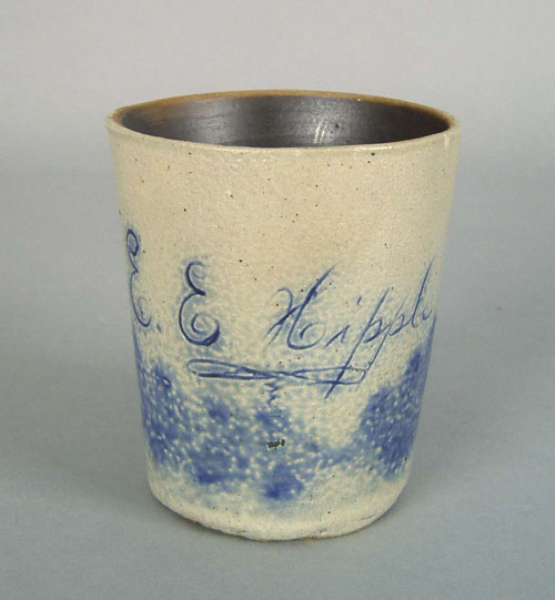 Appraisal: Stoneware mug th c inscribed E E Hipple with cobalt