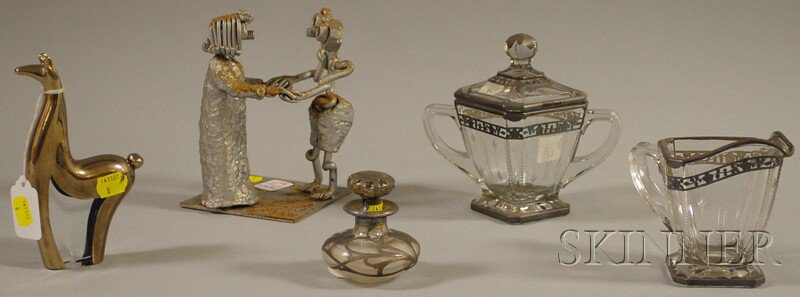 Appraisal: Five Silver Overlay Glass Items and a Metal Sculpture a