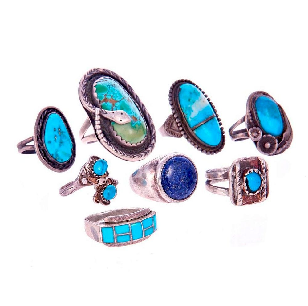 Appraisal: NAVAJO TURQUOISE RINGS Old Pawn Southwest jewelry consisting of a