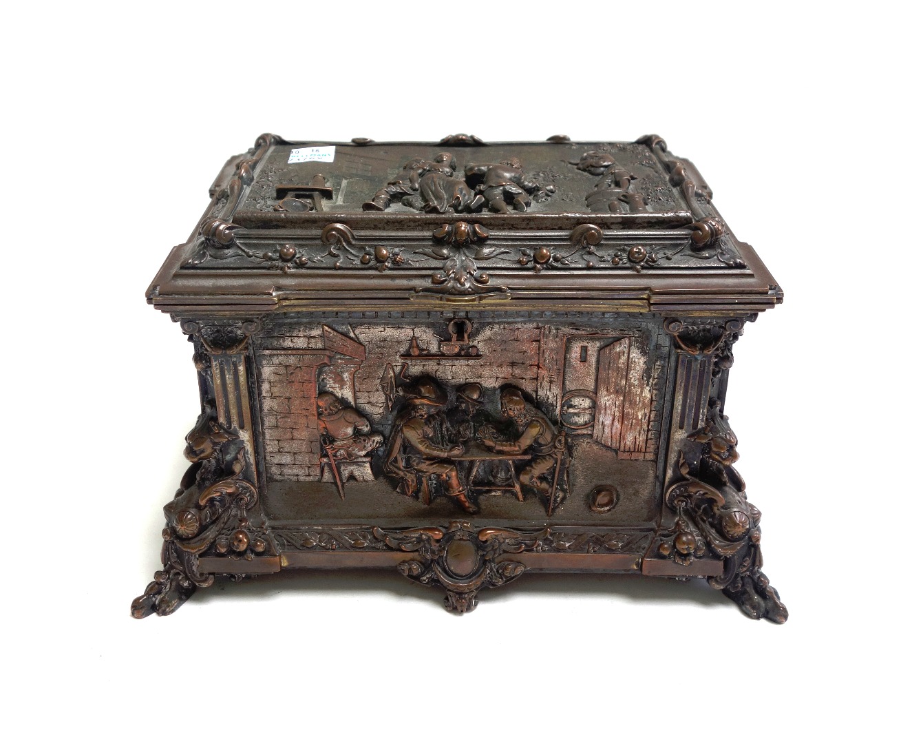 Appraisal: A Dutch bronze casket late th century relief cast to