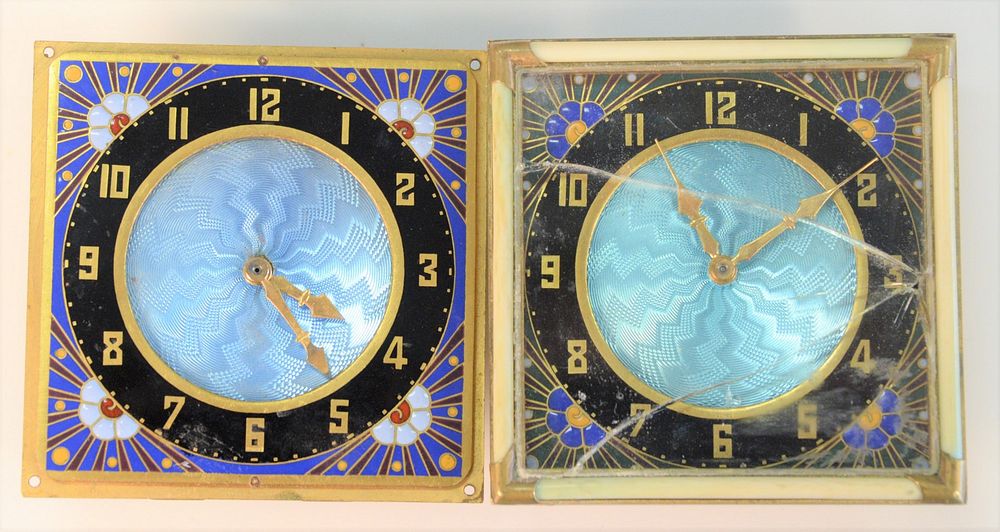 Appraisal: Two Enameled Travel Size Alarm Clocks having enameled face Two