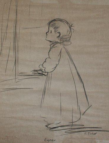 Appraisal: TUDOR Tasha American - ''Efner'' child praying Graphite Drawing ''